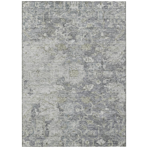 3' X 5' Gray Beige And Charcoal Oriental Washable Indoor Outdoor Area Rug