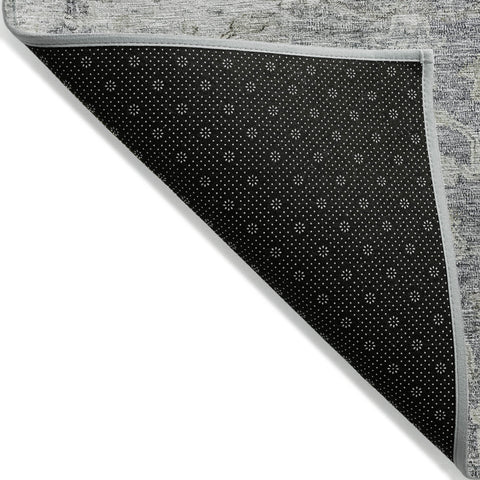 3' X 5' Gray Beige And Charcoal Oriental Washable Indoor Outdoor Area Rug