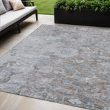 5' X 8' Brown And Blue Oriental Washable Indoor Outdoor Area Rug