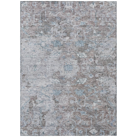 5' X 8' Brown And Blue Oriental Washable Indoor Outdoor Area Rug