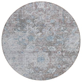 8' Brown And Blue Round Oriental Washable Indoor Outdoor Area Rug