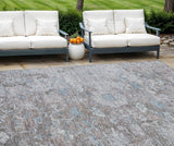 8' X 10' Brown And Blue Oriental Washable Indoor Outdoor Area Rug