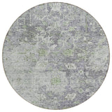 8' Plum Purple And Olive Green Round Oriental Washable Indoor Outdoor Area Rug