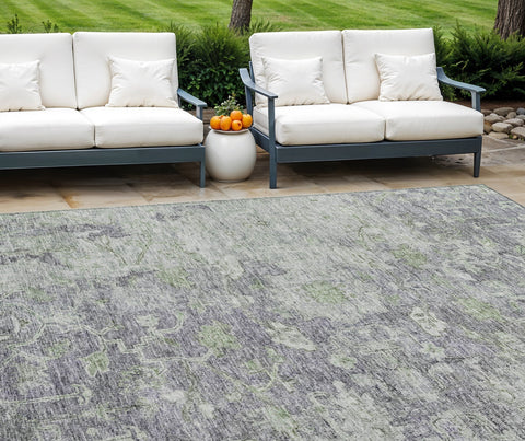 8' X 10' Plum Purple And Olive Green Oriental Washable Indoor Outdoor Area Rug