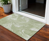 3' X 5' Artichoke Green Fern Green And Ivory Abstract Washable Indoor Outdoor Area Rug