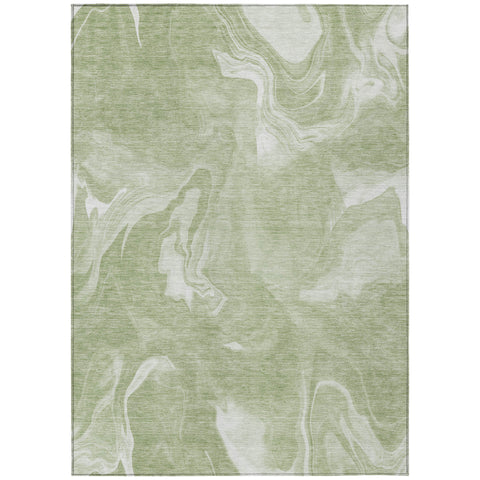 3' X 5' Artichoke Green Fern Green And Ivory Abstract Washable Indoor Outdoor Area Rug