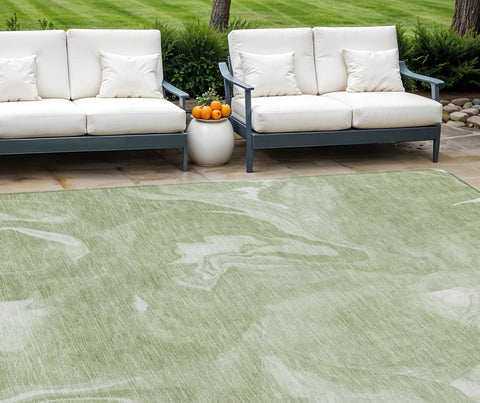 8' X 10' Artichoke Green Fern Green And Ivory Abstract Washable Indoor Outdoor Area Rug