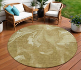 8' Brown Beige And Ivory Round Abstract Washable Indoor Outdoor Area Rug