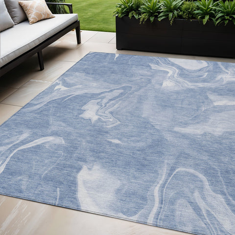 5' X 8' Blue And Sky Blue Abstract Washable Indoor Outdoor Area Rug