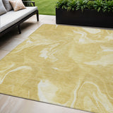 5' X 8' Gold Wheat And Ivory Abstract Washable Indoor Outdoor Area Rug