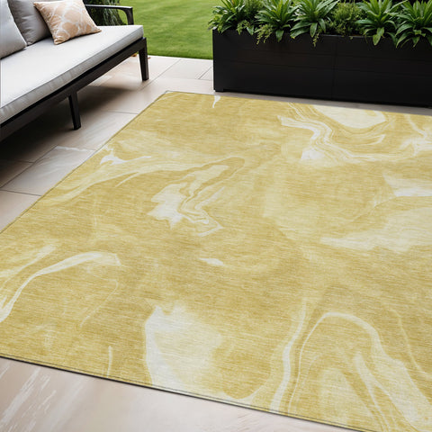 5' X 8' Gold Wheat And Ivory Abstract Washable Indoor Outdoor Area Rug