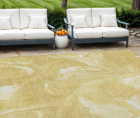 8' X 10' Gold Wheat And Ivory Abstract Washable Indoor Outdoor Area Rug
