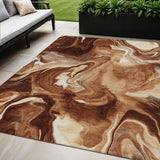 5' X 8' Orange Copper And Ivory Abstract Washable Indoor Outdoor Area Rug