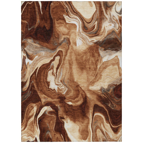 5' X 8' Orange Copper And Ivory Abstract Washable Indoor Outdoor Area Rug