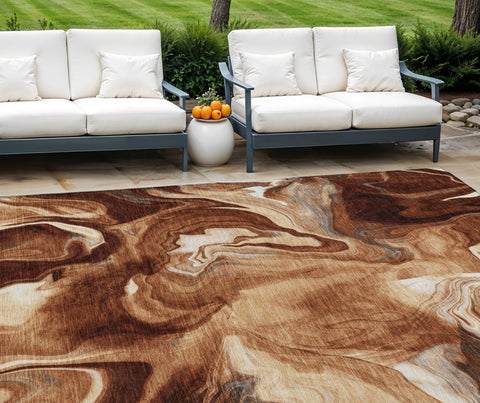 8' X 10' Orange Copper And Ivory Abstract Washable Indoor Outdoor Area Rug