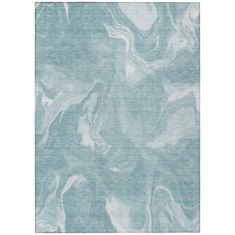 5' X 8' Teal Blue And Aqua Abstract Washable Indoor Outdoor Area Rug