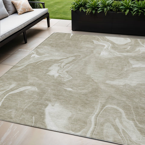 5' X 8' Taupe And Beige Abstract Washable Indoor Outdoor Area Rug