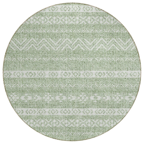 8' Artichoke Green And Green Round Southwestern Washable Indoor Outdoor Area Rug