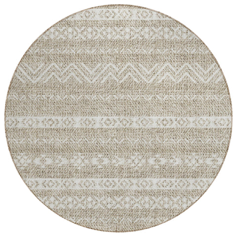 8' Beige And Ivory Round Southwestern Washable Indoor Outdoor Area Rug