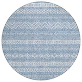 8' Blue And Denim Blue Round Southwestern Washable Indoor Outdoor Area Rug