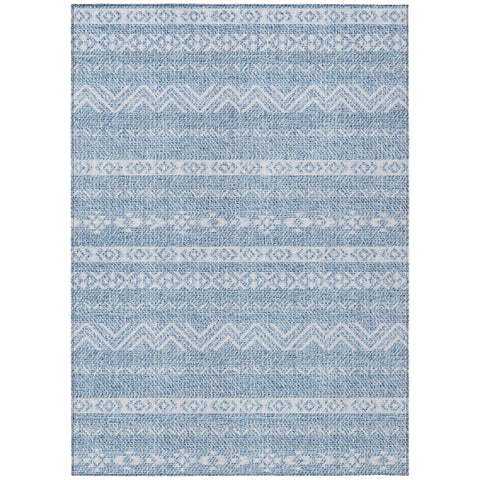 8' X 10' Blue And Denim Blue Southwestern Washable Indoor Outdoor Area Rug