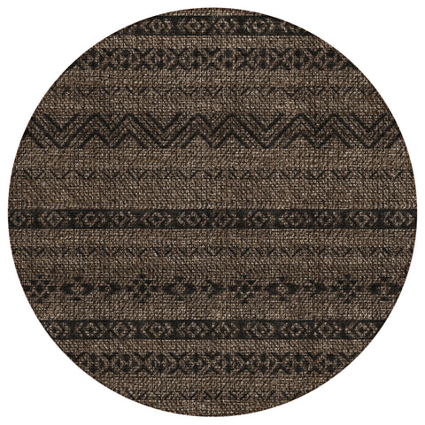 8' Chocolate And Brown Round Southwestern Washable Indoor Outdoor Area Rug