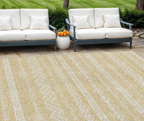 8' X 10' Gold And Beige Southwestern Washable Indoor Outdoor Area Rug