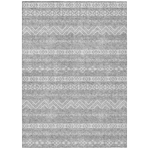 5' X 8' Gray And Silver Southwestern Washable Indoor Outdoor Area Rug