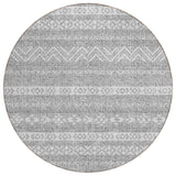 8' Gray And Silver Round Southwestern Washable Indoor Outdoor Area Rug