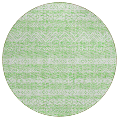 8' Lime Green And Green Round Southwestern Washable Indoor Outdoor Area Rug