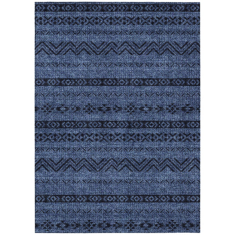 5' X 8' Navy Blue And Black Southwestern Washable Indoor Outdoor Area Rug