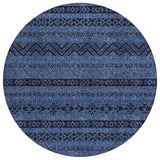 8' Navy Blue And Black Round Southwestern Washable Indoor Outdoor Area Rug