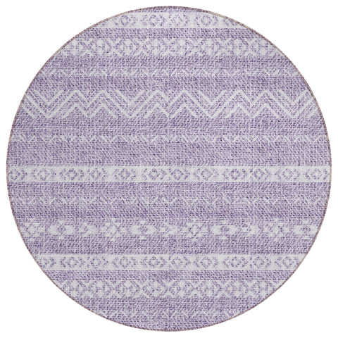 8' Purple And Lavender Round Southwestern Washable Indoor Outdoor Area Rug