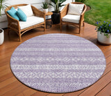 8' Purple And Lavender Round Southwestern Washable Indoor Outdoor Area Rug