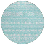 8' Teal Blue And Aqua Round Southwestern Washable Indoor Outdoor Area Rug