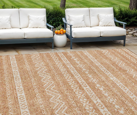 8' X 10' Terra Cotta And Beige Southwestern Washable Indoor Outdoor Area Rug