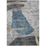 3' X 5' Blue Gray And Charcoal Abstract Washable Indoor Outdoor Area Rug