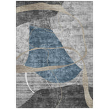 8' X 10' Blue Gray And Charcoal Abstract Washable Indoor Outdoor Area Rug