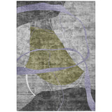 3' X 5' Olive Green Gray And Charcoal Abstract Washable Indoor Outdoor Area Rug