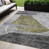 5' X 8' Olive Green Gray And Charcoal Abstract Washable Indoor Outdoor Area Rug