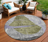 8' Olive Green Gray And Charcoal Round Abstract Washable Indoor Outdoor Area Rug