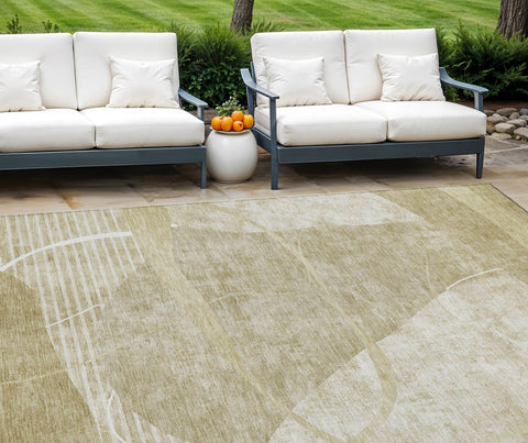 8' X 10' Beige Taupe And Tan Abstract Washable Indoor Outdoor Area Rug