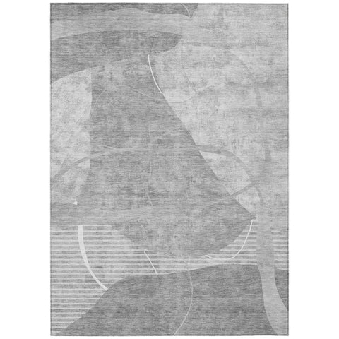 5' X 8' Gray Silver And Ivory Abstract Washable Indoor Outdoor Area Rug