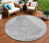 8' Gray Silver And Ivory Round Abstract Washable Indoor Outdoor Area Rug