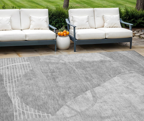 8' X 10' Gray Silver And Ivory Abstract Washable Indoor Outdoor Area Rug