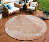 8' Salmon Copper And Ivory Round Abstract Washable Indoor Outdoor Area Rug