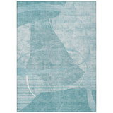 8' X 10' Turquoise Teal Blue And Ivory Abstract Washable Indoor Outdoor Area Rug