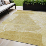 5' X 8' Wheat Gold And Ivory Abstract Washable Indoor Outdoor Area Rug