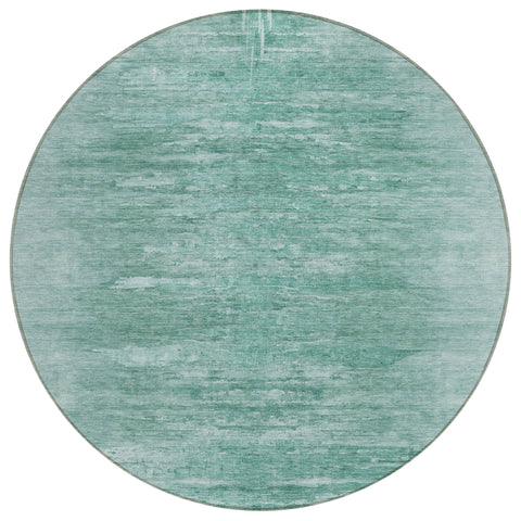 8' Aqua And Teal Blue Round Abstract Washable Indoor Outdoor Area Rug