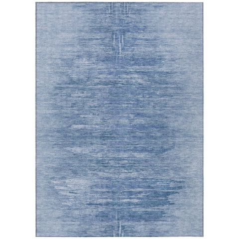 3' X 5' Denim Blue And Sky Blue Abstract Washable Indoor Outdoor Area Rug